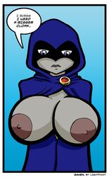 1girls alternate_breast_size blue_cloak boobs breasts cloak dc dc_comics dcau female grey_skin huge_breasts lightfoot naked nipples nude purple_hair rachel_roth raven_(dc) smooth_skin solo straight_hair superheroine teen_titans tits