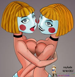 2girls areola batman_(series) batman_beyond:_return_of_the_joker black_lipstick breasts choker clown collar dc_comics dcau dee_dees deidre_dennis delia_dennis face_paint jokerz lipstick multiple_girls nipples raylude red_hair sisters tongue topless twincest twins wwoec