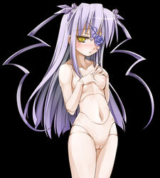 blush breasts covering doll_joints eye_patch hair_ornament long_hair navel nipples nude nude_cover purple_hair pussy rozen_maiden sasa_ichi tear tied_hair twintails uncensored yellow_eyes