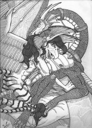 anal anthro avian black_and_white chains collar dragon furry gay gryphon inked locks male monochrome no_humans pillow scales tail wings