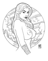 2009 breasts chad_spilker female female_only human ka-zar_(series) light_skin marvel monochrome mostly_nude nipples shanna_plunder shanna_the_she-devil side_view solo straight_hair tagme