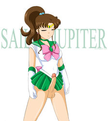 1futa balls bishoujo_senshi_sailor_moon breasts clothing dickgirl erection futa_only futanari intersex large_penis makoto_kino partially_clothed penis penis_under_skirt s2x sailor_jupiter serafuku skirt small_breasts solo testicles uncensored