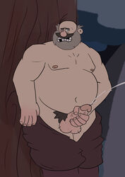 beard belly cum cumshot human jerkingoff male male_focus male_only masturbation nude overweight overweight_male pubic_hair sean_og_woodcutter solo solo_male wolfwalkers