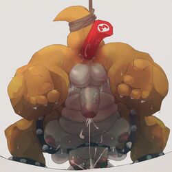 2021 anal anal_sex anthro anthro_only balls bodily_fluids bound bowser cum dildo dumdum ejaculation erection genital_fluids genitals hi_res kemono koopa male male_only mario_(series) moobs nintendo nipples overweight overweight_anthro overweight_male penetration penis rope scalie sex_toy solo video_games