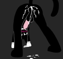 1boy anthro backsack balls big_ass big_eyes black_eyes black_fur black_nose cartoon_cat cat_ears cat_tail creampie cum_in_ass cum_on_balls cum_on_floor cum_splatter cute feline feline_penis gay looking_at_penis looking_back male_anus male_only pink_penis riskaver_(artist) smiling trevor_henderson white_gloves yaoi