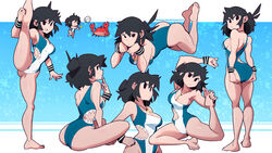 ass ass_grab barefoot black_hair breasts cleavage lucia_(scott_malin) multiple_poses one-piece_swimsuit scott_malin sideboob standing standing_on_one_leg swimsuit tagme the_panty_bear vertical_splits