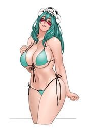 1girls bangs bare_shoulders big_breasts bikini bleach breasts cleavage collarbone cropped_legs curvaceous curvy curvy_female curvy_figure facepaint female female_only female_pubic_hair green_hair hair_between_eyes hazel_eyes headwear huge_breasts jnsdh large_breasts light-skinned_female light_skin lipstick long_hair looking_at_viewer makeup midriff navel nelliel_tu_odelschwanck paipan pale-skinned_female pale_skin parted_lips plain_background pubic_hair pubic_hair_peek shiny shiny_hair shiny_skin side-tie_bikini simple_background skull skull_hair_ornament smile smiling_at_viewer solo solo_focus stomach straps swimsuit white_background wide_hips