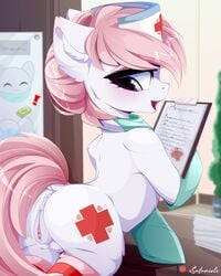 absurd_res anus ass crotchboobs equid equine female feral friendship_is_magic genitals hair hasbro hi_res horse mammal my_little_pony nurse nurse_redheart pink_hair pony pussy solo white_body xsatanielx