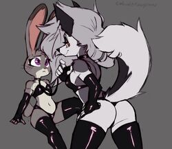 2girls afancysinner anthro bdsm big_dom_small_sub bondage bound bra caelum canid canid_demon canine canis collar crossover demon disney dominant_female domination duo elbow_gloves female femdom femsub fingerless_gloves gloves handwear hellhound helluva_boss judy_hopps lagomorph latex latex_gloves latex_stockings latex_thighhighs leash legwear leporid lingerie loona_(helluva_boss) mammal panties rabbit rubber size_difference small_breasts stockings submissive_female thighhighs vivienne_medrano wolf yuri zootopia