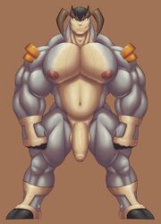 1boy anthro anthrofied balls bara big_balls big_muscles big_nipples big_pecs big_penis brown_background gay genitals grey_body hi_res huge_cock huge_muscles huge_pecs huge_penis hunnipanda legendary_pokémon looking_at_viewer male male_only manly muscle muscles muscular muscular_anthro muscular_male navel nintendo nipples nude pecs penis pokémon_(species) pokémorph pokemon simple_background smiling smiling_at_viewer solo solo_male standing terrakion thick_legs thick_penis thick_thighs uncut video_games yaoi