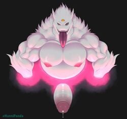 1boy 3_eyes anthro bara big_pecs big_penis black_background bodily_fluids gay gengar genital_fluids genitals grey_eyes hi_res hunnipanda male male_only multi_eye muscular muscular_anthro muscular_male nintendo nipples pecs penis pokémon_(species) pokemon precum shiny_pokémon simple_background solo tongue tongue_out video_games white_body white_penis