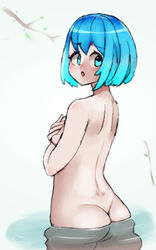 1girls android aqua_hair ass blue_eyes blue_hair butt female female_only light-skinned_female light_skin mega_man mega_man_x_dive naked nude nude_female partially_submerged rico_(mega_man) robot robot_girl short_hair siyu2_(nijitama_siyu2) solo water