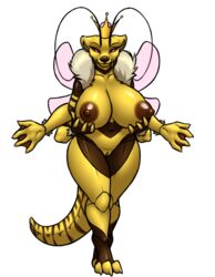 aluu'nai antennae_(anatomy) anthro areola arthropod big_areola big_breasts breasts crown female furball_(artist) genitals holding_breast huge_breasts hybrid hymenopteran insects lutrine mammal multi_arm multi_limb multi_wing mustelid pussy solo w'ott wasp wings