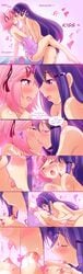 2girls blush breast_sucking comic doki_doki_literature_club english_dialogue erect_nipples female female_only highres kiss kissing lesbian licking looking_pleasured moaning multiple_girls naked naked_female natsuki_(doki_doki_literature_club) natsuri nude nude_female passionate pink_hair pink_nipples pulling_nipples purple_hair purple_skin saliva saliva_trail spoken_heart sucking_nipples table tatigami wholesome yuri yuri_(doki_doki_literature_club)