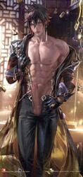 animated big_penis dilf flushed_face genshin_impact male male_only muscular_male penis sakimichan shirtless suit video zhongli_(genshin_impact)