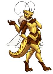 antennae_(anatomy) anthro arthropod breasts dark_sclera female flat_chested furball_(artist) genitals hybrid hymenopteran insects lutrine m'auri mammal mane multi_arm multi_limb multi_wing mustelid purple_eyes pussy small_breasts solo w'ott wasp wings