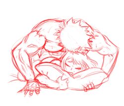 1boy 1boy1girl deb_amm debby-san eyes_closed female from_above hetero holding_pillow katsuki_bakugou male male/female muscular muscular_male my_hero_academia ochako_uraraka on_stomach pillow_grab straight