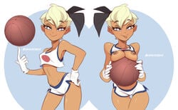 areolae bare_midriff basketball basketball_uniform big_breasts blonde_hair blue_eyes breasts breasts_out busty creux crop_top female female_focus female_only gloves hairbow hourglass_figure humanized lola_bunny looney_tunes nipples short_hair shorts solo space_jam sports_bra sports_uniform sportswear standing warner_brothers wide_hips