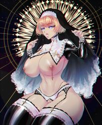 elyunae fire_emblem fire_emblem:_three_houses functionally_nude huge_breasts mercedes_von_martritz nun pierced_nipples post-timeskip short_hair