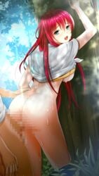 1boy against_tree ass bangs bent_over blue_eyes bottomless bra bra_lift breasts censored clothes_pull day doukyuusei_2 doukyuusei_another_world eyebrows_visible_through_hair female forest game_cg hair_between_eyes large_breasts long_hair looking_up minamikawa_youko mosaic_censoring nature official_art open_mouth outdoors penis red_hair sex sex_from_behind shiny shiny_hair shirt shirt_lift sideboob skirt skirt_pull standing standing_sex straight_hair tied_shirt torso_grab tree underwear vaginal_penetration very_long_hair white_shirt yellow_bra