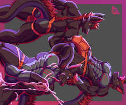 absurd_res anthro ass balls big_balls big_penis bodily_fluids canid canine canis cum dragon excessive_cum genital_fluids genitals hi_res hybrid kaishi_brek kaishi_brek_(kaishi_brek) male mammal muscular penis tongue tongue_out vein veiny_muscles veiny_penis wolf