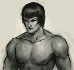 1boy abs angry artist_request biceps capcom fei_long male_only monochrome muscular muscular_male naked no_color safe serious_look shirtless simple_background solo_male street_fighter unknown_artist