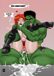 1boy 1girls ahe_gao avengers balls big_breasts big_penis black_widow_(marvel) blue_eyes busty choking cum_puddle dating excessive_cum female green-skinned_male green_penis green_skin happy huge_balls huge_cock hulk hulk_(series) human in_love labia larger_male legs_held_open light-skinned_female light_skin lipstick male marvel marvel_comics moaning mrfuzzynutz muscular muscular_male nail_polish natasha_romanoff orange_hair partially_clothed penetration pubes pubic_hair public pussy_grip red_hair reverse_suspended_congress romantic seated_carry_position sex size_difference smaller_female smiling spread_legs straight superhero superheroine thick_thighs thigh_high_heels tongue tongue_out vagina vaginal vaginal_penetration vaginal_sex