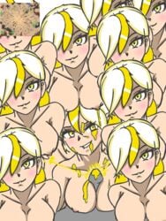 10girls 6+girls big_breasts blush breasts clones female foreshadow_(mindustry) happybody harem incest mindustry multiple_girls paizuri yellow_eyes yellow_hair