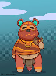 animal_crossing anthro balls big_penis bodily_fluids bottomless chubby_male clay_(animal_crossing) clothed clothing cricetid crushpepper dark_penis dessert doughnut dripping food genital_fluids genitals hamster hi_res huge_cock humanoid_genitalia humanoid_penis jewelry male mammal mask necklace nintendo partially_clothed penis precum precum_drip rodent shirt slightly_chubby solo topwear video_games