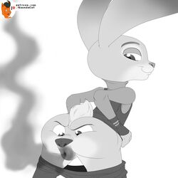 2021 absurd_res anthro anus ass butt_transformation canid canine clothed clothing disney eyebrows fart fart_fetish female fingers fox half-closed_eyes hi_res judy_hopps kanada lagomorph leporid long_ears looking_back male mammal narrowed_eyes nick_wilde pants_down partially_clothed patreon rabbit signature small_tail transformation what zootopia