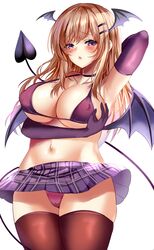 belly bikini bikini_bottom black_legwear black_tail black_wings breasts cleavage demon_girl demon_tail demon_wings female female_focus female_only gloves head_wings heart_tail kuro_(tbm9187) navel nipples solo solo_female solo_focus stomach succubus tail wings