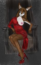 absurd_res anthro breasts canid canine clothing dress female fox hi_res high_heels mammal micendius red solo stylish