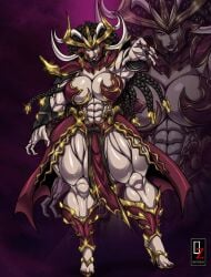 1girls bare_shoulders barefoot biceps big_muscles bracers breasts dark_elf druchii elf extreme_muscles female female_only helmet higalack horns hyper_muscles large_breasts long_hair morathi muscles muscular muscular_female navel purple_hair skirt solo solo_female thick_thighs warhammer_(franchise) warhammer_fantasy yellow_eyes