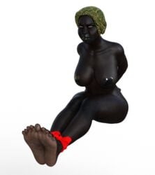 bondage chubby dark-skinned_female daz3d feet gag headdress mature_female soles tape_gag tikka