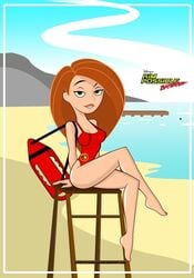 1girls baywatch_(cosplay) baywatch_(franchise) beach disney disney_channel female female_only green_eyes kim_possible kimberly_ann_possible legs levelord lifeguard ocean one-piece_swimsuit pin-up pin_up posing public red_hair rescue_buoy seductive_look sftoon solo swimsuit