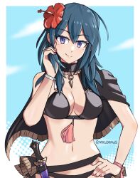 alternate_costume bikini black black_bikini black_swimsuit blue_eyes blue_hair breasts byleth_(fire_emblem) byleth_(fire_emblem)_(female) byleth_(summer)_(fire_emblem)_(female) female female_only fire_emblem fire_emblem:_three_houses fire_emblem_heroes looking_at_viewer mag_(magdraws) nintendo official_alternate_costume solo swimsuit