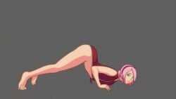 1girls 2d animated animated_gif boruto:_naruto_next_generations bottomless dr.korr dress female female_only forehead_jewel frame_by_frame gif green_eyes hairband medium_breasts naruto naruto_(series) pink_hair sakura_haruno short_hair shounen_jump solo