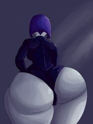 2020 ass back back_view backboob big_ass big_butt breasts clothing dc dc_comics female female_only grey_skin huge_ass huge_butt hyper hyper_ass hyper_butt purple_hair rachel_roth raven_(dc) simple_background solo teen_titans thick_thighs tool01k