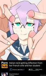 bukkake croix_meridies cum cum_on_glasses glasses little_witch_academia moe_grenadier multiple_penises oksandio penis_on_cheek surrounded_by_penises