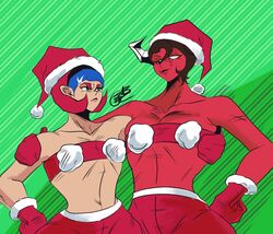 2girls behemaid christmas clothing demon duo female female_focus female_only original original_character original_characters santa_costume santa_hat