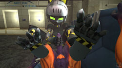 3d 3d_(artwork) barefoot crossover demon digital_media_(artwork) doom doom_eternal feet female first_person_view foot_fetish foot_focus g1236 genitals handjob humanoid humanoid_genitalia humanoid_penis id_software imp imp_(doom) machine penile penis purple_body purple_penis robo-fortune robot robot_girl sex sitting skullgirls source_filmmaker underground video_games
