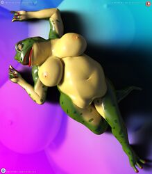 amphibian anthro beatrice_(loneclaw) belly big_belly big_breasts breasts daz3d daz_3d daz_studio digestion duo female frog laying_on_ground loneclaw lying on_back same_size_vore stomach_bulge vore weight_gain