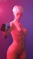 1girls 3d aiming aiming_at_viewer apex_legends asian blender breasts exposed female female_focus female_only gun looking_at_viewer naked no_eyewear nude pistol respawn_entertainment short_hair valkyrie_(apex_legends) vulpeculy white_hair