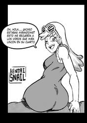 1girls ass big_ass big_butt black_and_white breasts clothes clothing dialogue dress female female_only hentaiboy huge_ass leni_loud looking_back one_eye_closed solo spanish_text speech_bubble text the_loud_house wink