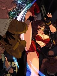 alex_ahad blaze_fielding breasts brown_hair cleavage fighting galsia_(streets_of_rage) kicking large_breasts miniskirt mole mole_under_mouth panties red_panties streets_of_rage tagme upskirt yellow_eyes