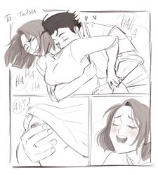 1boy 1girls black_hair blushing brown_hair comic female gokushufudou gokushufuudo ijessbest immortal_tatsu lifting_strap male miku_(gokushufudou) monochrome netflix tatsu_(gokushufudou) the_way_of_the_househusband