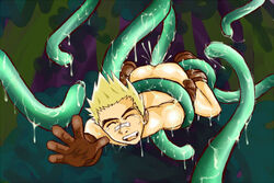 anal_sex bandage bandage_on_nose battle_fantasia blonde_hair boots closed_eyes garuruspring gloves male male_only open_mouth tentacle tentacle_on_male urs_van_de_land