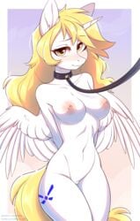 2021 absurd_res alicorn anthro areola blush breasts collar cutie_mark digital_media_(artwork) equid equine fan_character female fensu-san hasbro hi_res horn looking_at_viewer mammal my_little_pony navel nipples solo star_nai text url wings