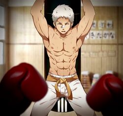 abs arms_above_head arms_up closed_eyes katekyo_hitman_reborn! male male_only malesub muscles muscular muscular_male pov pov_hands punching_bag restrained ryohei_sasagawa sasagawa_ryohei shirtless tied_hands