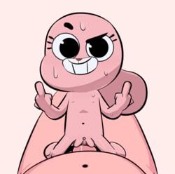 anais_watterson anthro belly cartoon_network clitoris daughter father father_and_daughter female flat_chest flipping_off grinning incest intest male male/female middle_finger parent_and_child rabbit richard_watterson size_difference smaller_female sweat the_amazing_world_of_gumball third-party_edit vagina vaginal_penetration